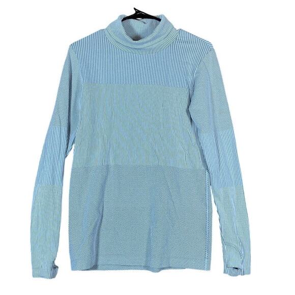 Athleta Womens Shirt White Flurry Base Layer Striped Turtleneck Stretch Medium - Picture 1 of 11